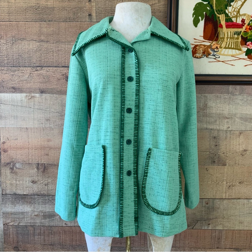Vintage 1970’s Green Button Front Long Sleeve Top Shirt